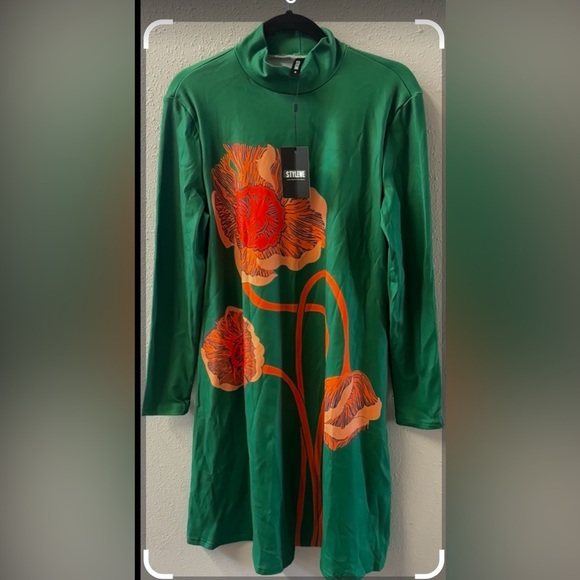 STYLEWE Green A-line Mock Neck Long Sleeve Dress - Picture 3 of 4